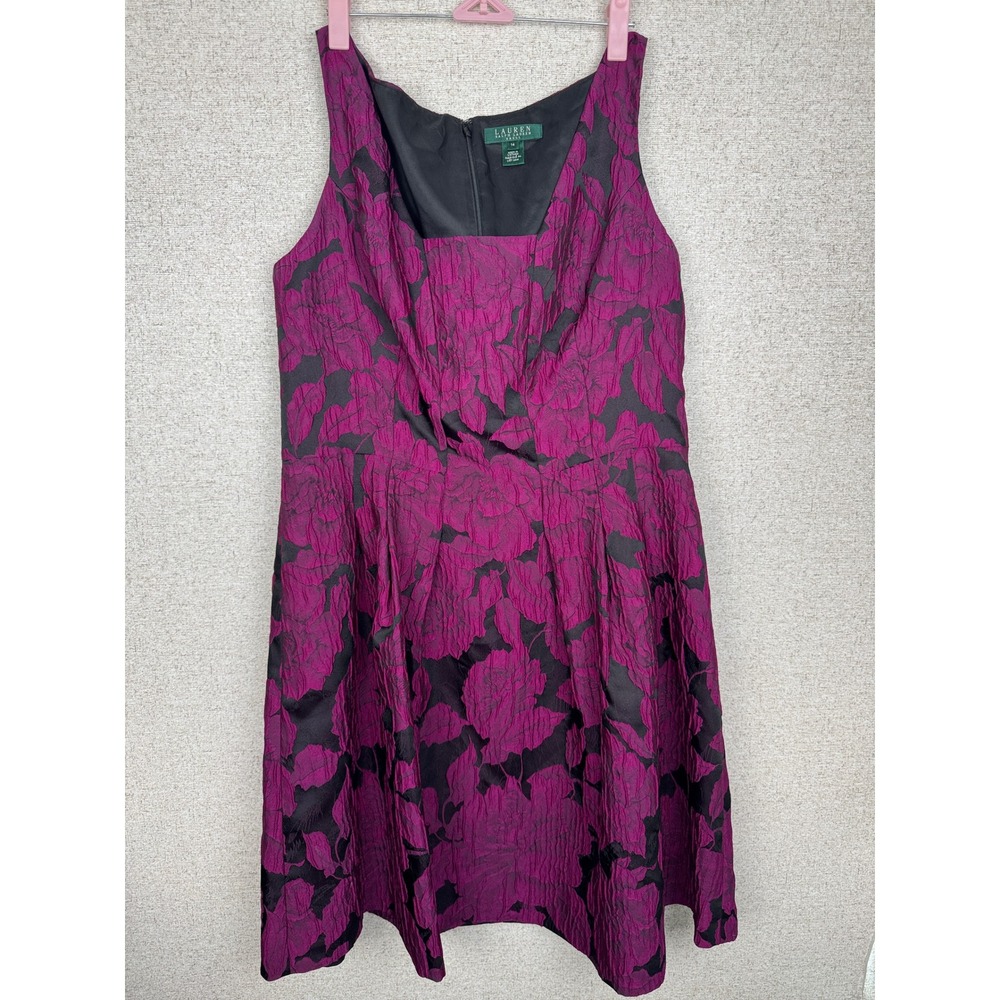 Lauren Ralph Lauren Magenta Black Floral Jacquard Sleeveless Cocktail Dress 14